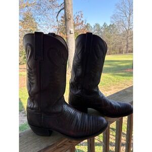 Lucchese Black Cherry Lizard Skin Western Cowboy Boots Mens Pointed Toe
